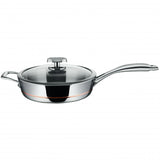 Scanpan Axis 26cm sauté pan with copper core for even cooking, stainless steel finish, and durable tempered glass lid.