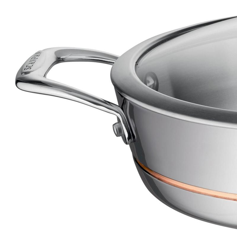 Scanpan Axis Sauté Pan 26cm with copper core, glass lid, and ergonomic handle for even cooking and professional results.