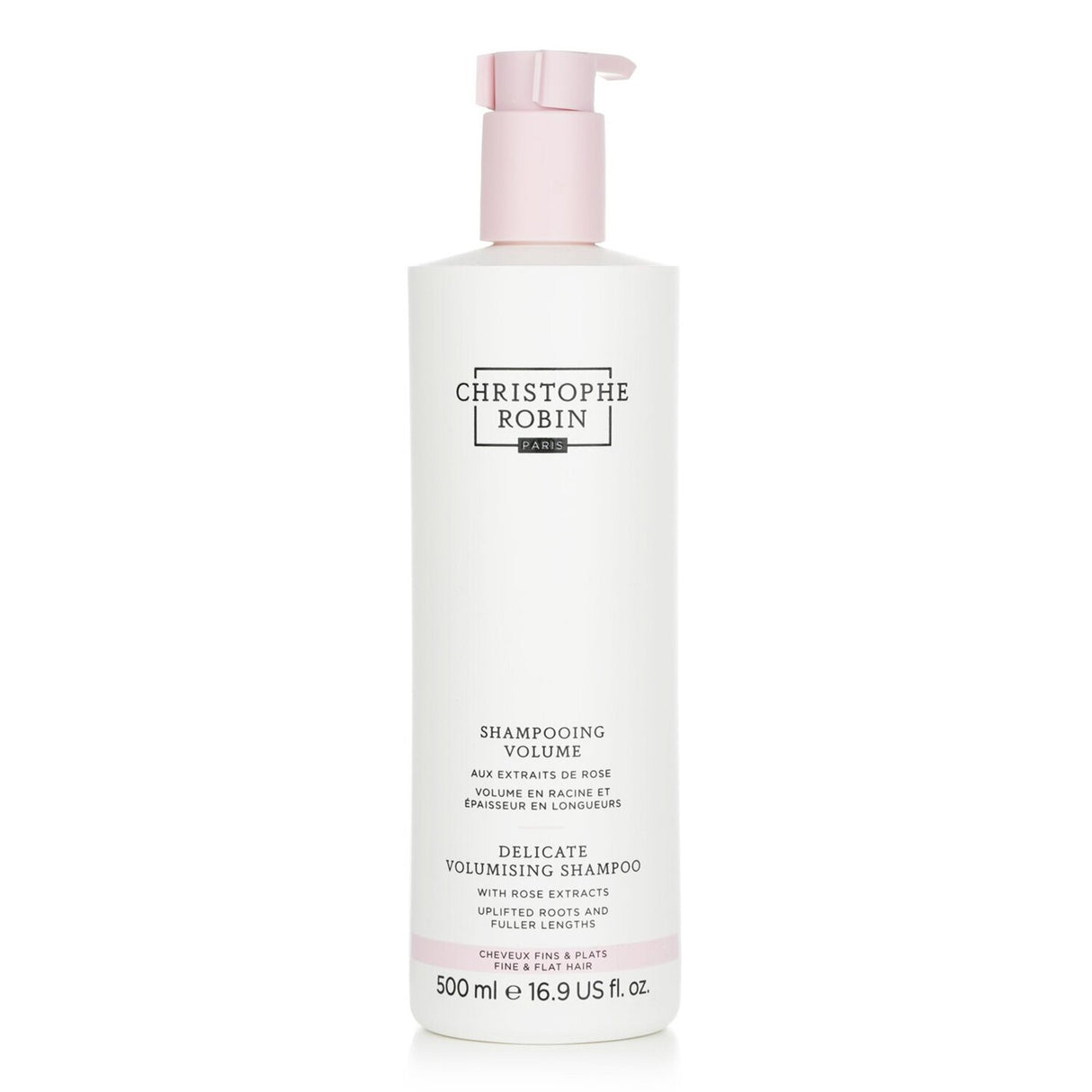 Christophe Robin Delicate Volumising Shampoo with Rose Extracts boosts volume for fine hair, leaving it soft, manageable, and silky.