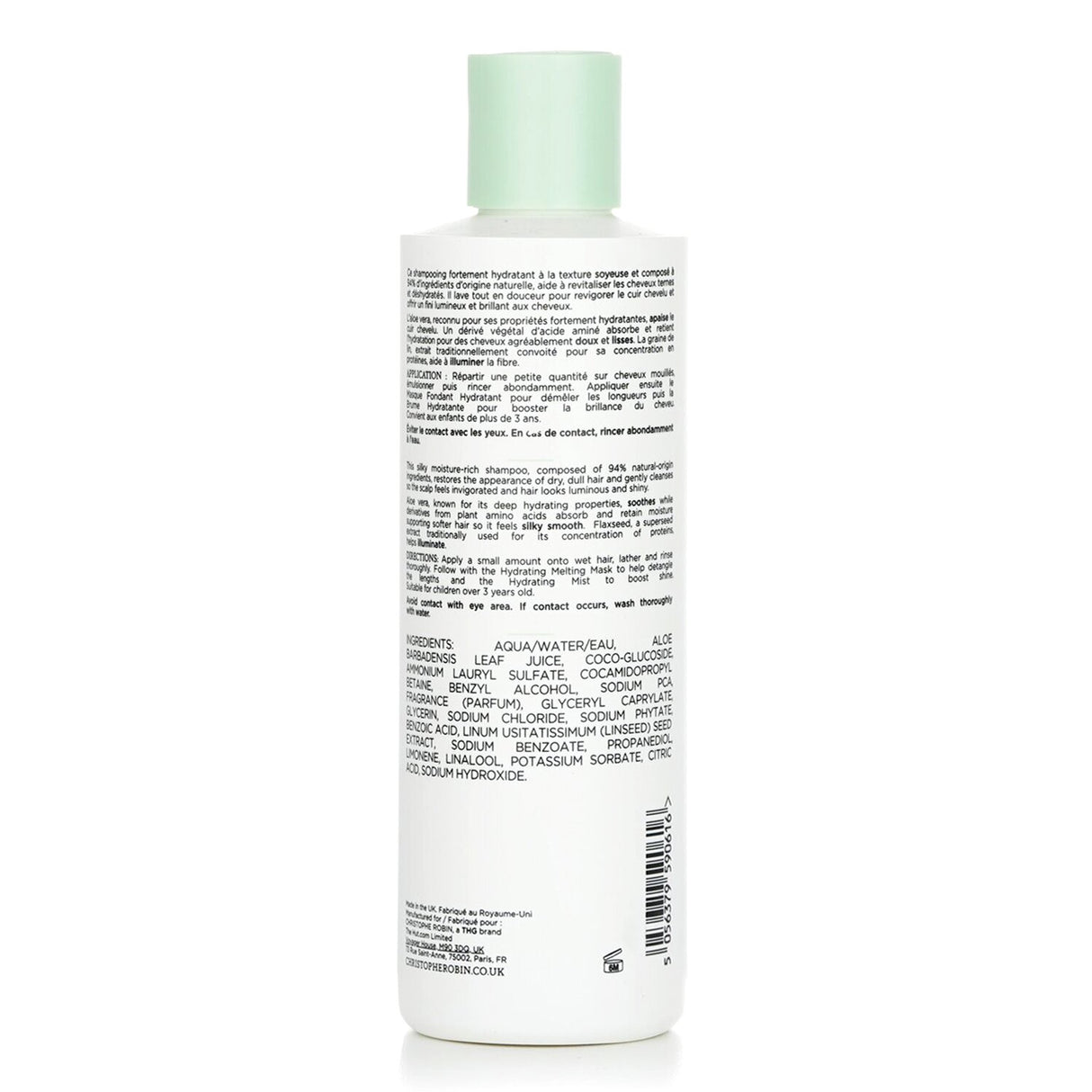 Hydrating shampoo with aloe vera, cleanses and nourishes dry hair for softness and shine, suitable for all hair types.