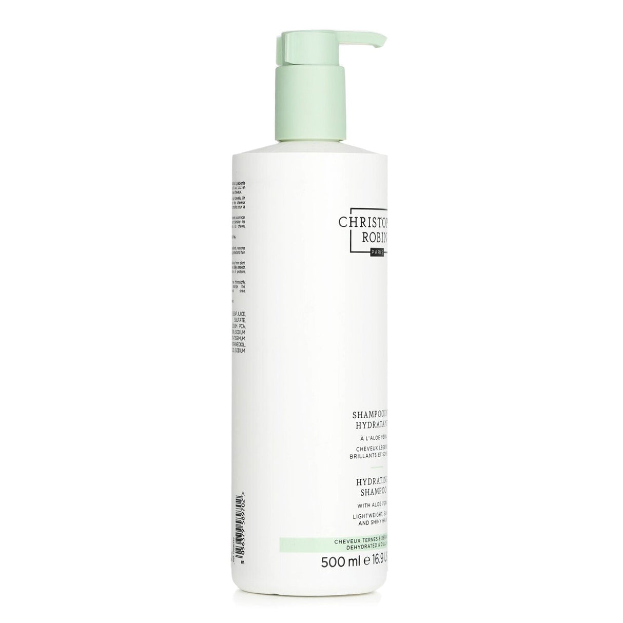 Christophe Robin Hydrating Shampoo with Aloe Vera in 500ml bottle, designed to nourish, hydrate, and enhance all hair types.