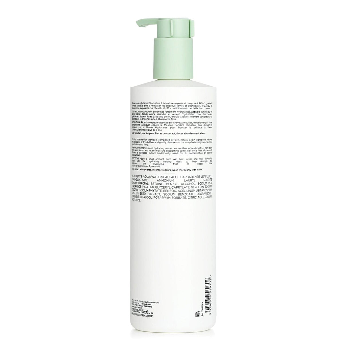 Hydrating shampoo with aloe vera in a 500ml bottle, designed to cleanse, hydrate, and rejuvenate all hair types.