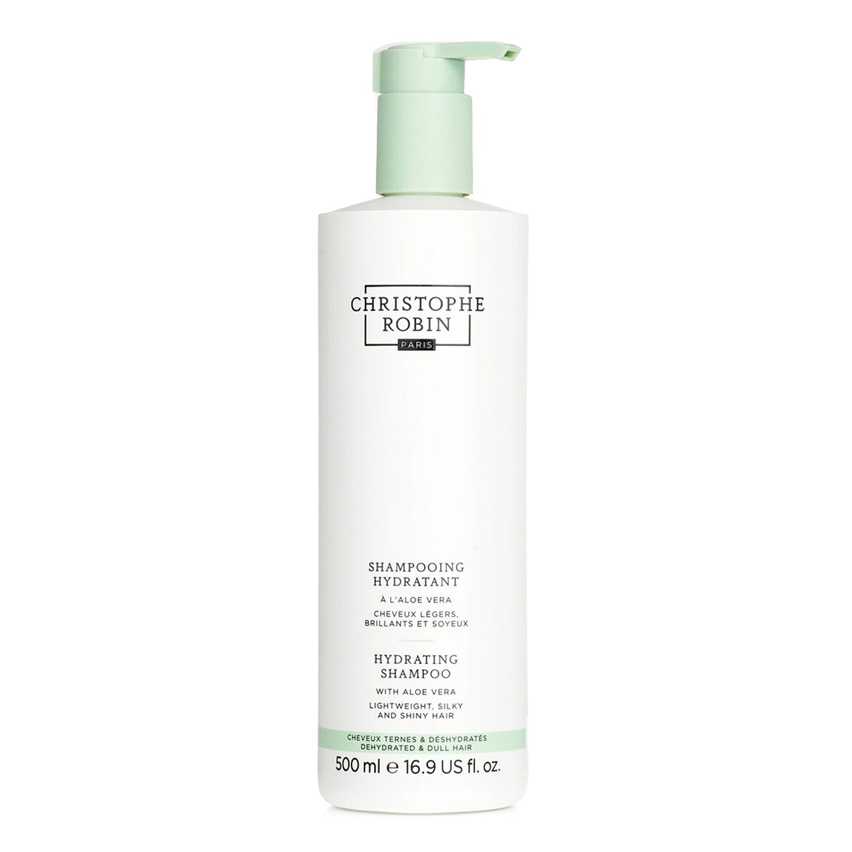 Hydrating shampoo with aloe vera in 500ml bottle, designed to cleanse, hydrate, and revitalize all hair types.