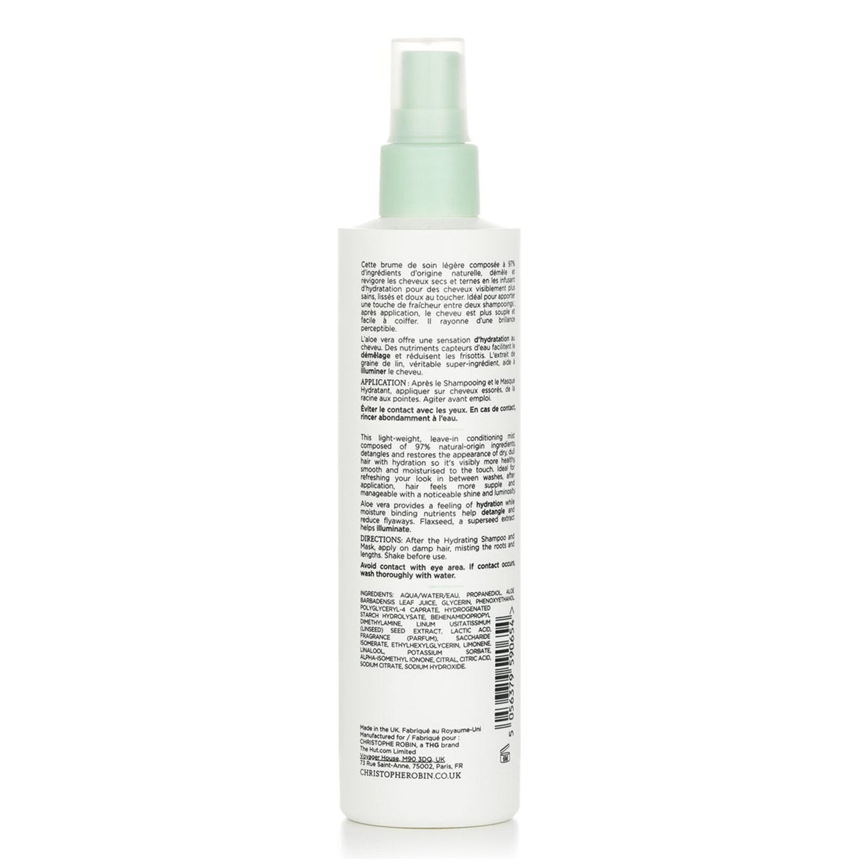 Hydrating leave-in mist with aloe vera enhances shine, detangles hair, and restores moisture for vibrant, manageable locks.