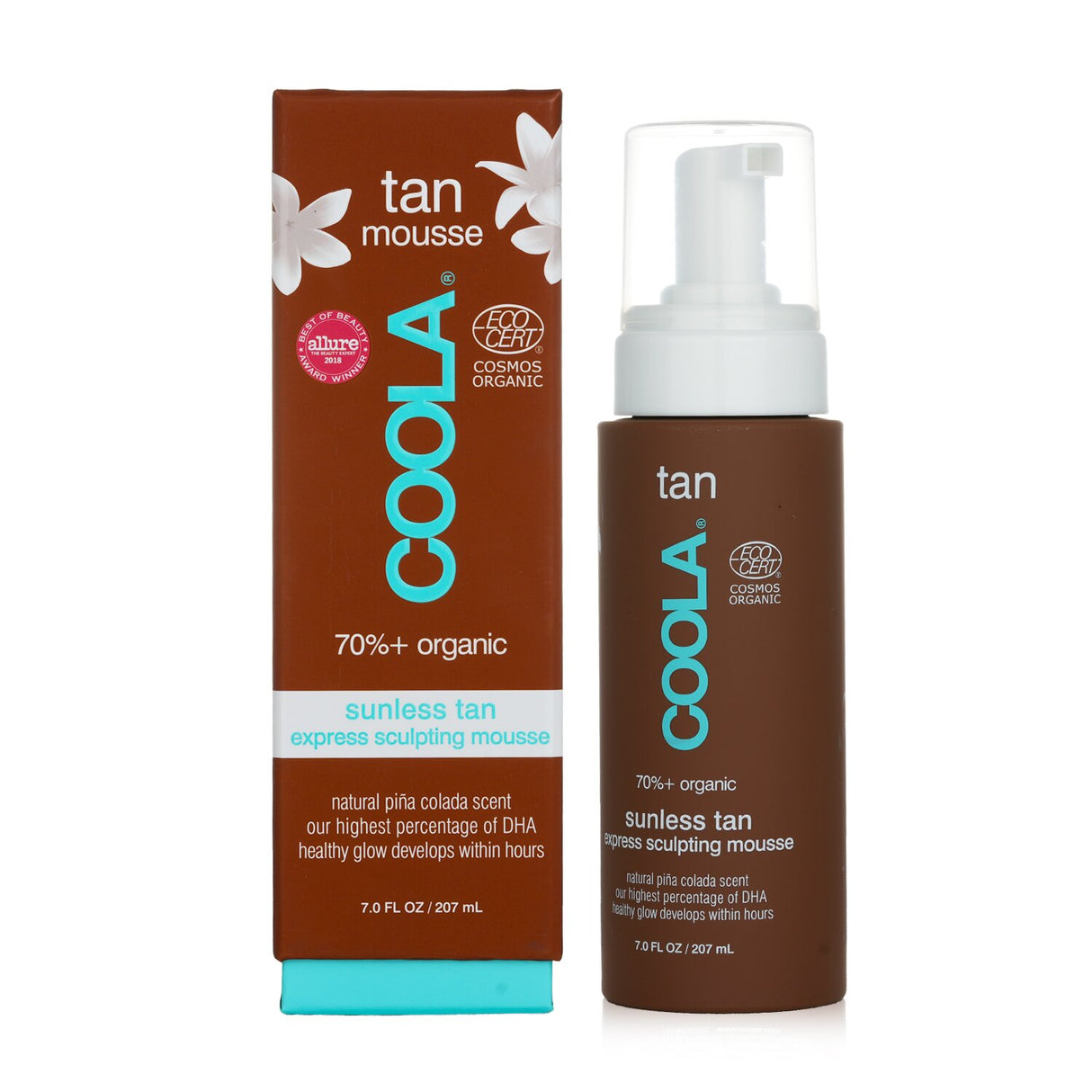 Coola Organic Sunless Tan Express Sculpting Mousse offers a natural, vegan formula for a streak-free, golden glow.