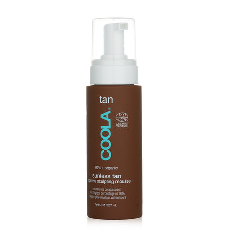 Coola Organic Sunless Tan Express Mousse in 207ml offers a natural, vegan, quick-drying tanning solution with a Piña Colada scent.