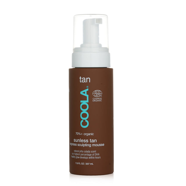 Coola Organic Sunless Tan Express Mousse in 207ml offers a natural, vegan, quick-drying tanning solution with a Piña Colada scent.
