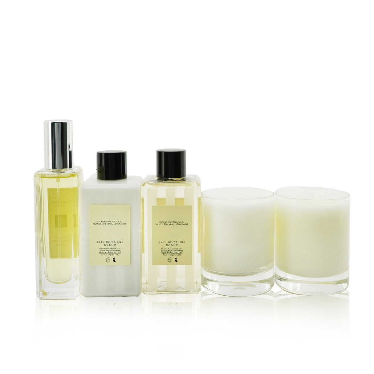 Luxurious Jo Malone Coffret featuring 5 products for fragrance and pampering, including cologne, body wash, lotion, and candles.