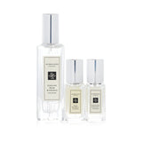 Luxurious Jo Malone English Pear & Freesia coffret featuring 30ml Cologne, plus travel-sized Wood Sage & Sea Salt and Wild Bluebell.