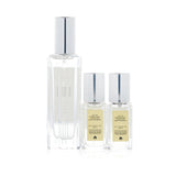 Elegant Jo Malone English Pear & Freesia Coffret featuring 30ml cologne and two 9ml travel-sized fragrances for luxury gifting.