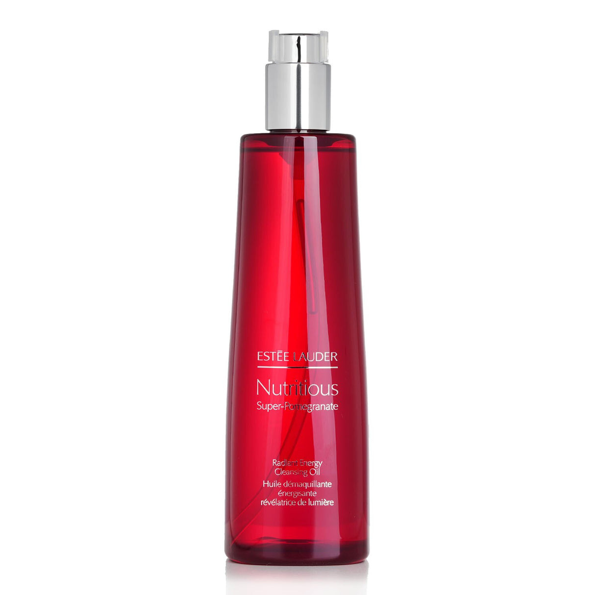 Estee Lauder cleansing oil in 400ml, removes makeup, hydrates with pomegranate oil, suitable for all skin types.