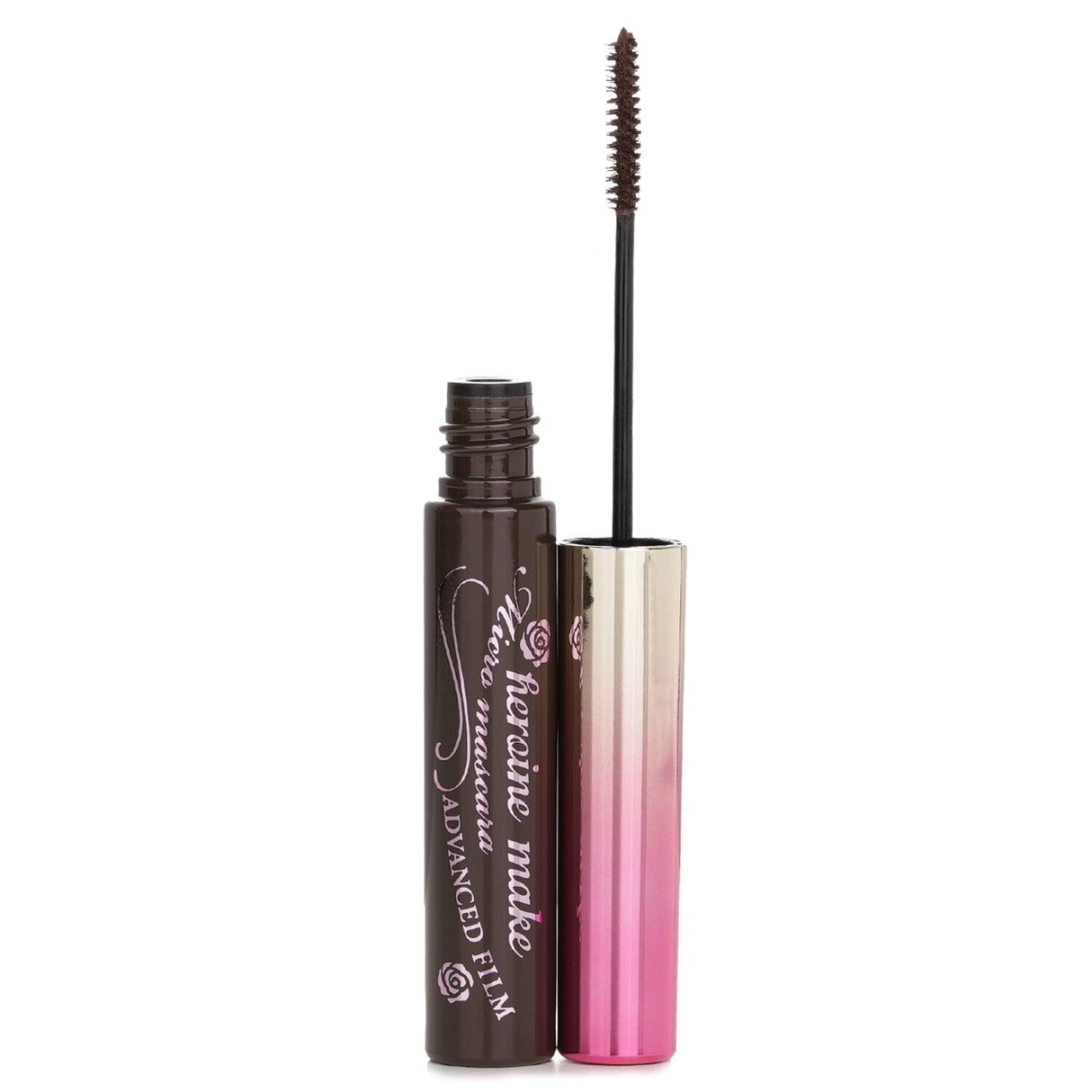 KISS ME Heroine Make Micro Mascara in #02 Brown enhances lashes with nourishing oils and a fine brush for a natural look.