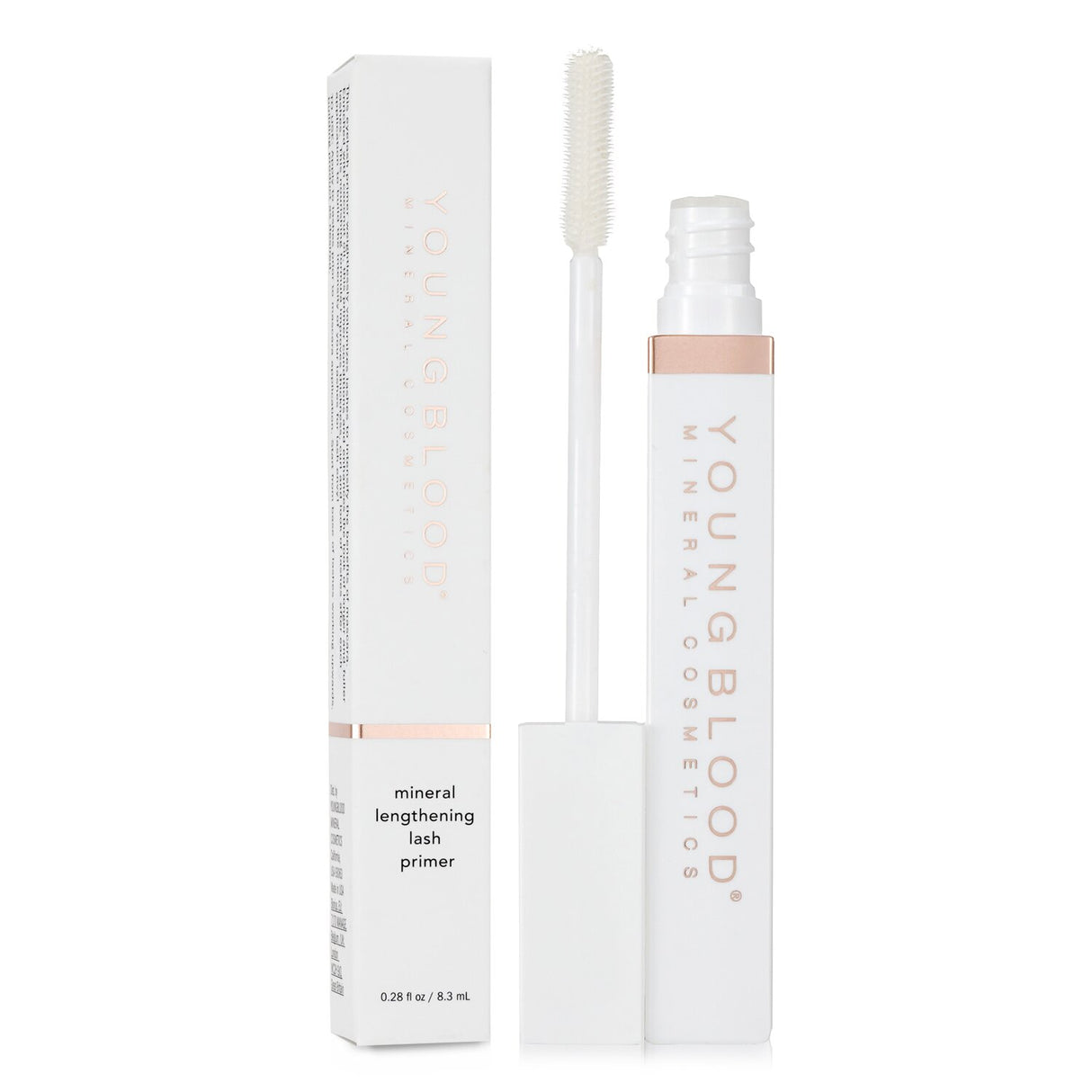 Mineral lengthening lash primer infused with coconut oil for fuller, longer lashes, suitable for sensitive eyes.