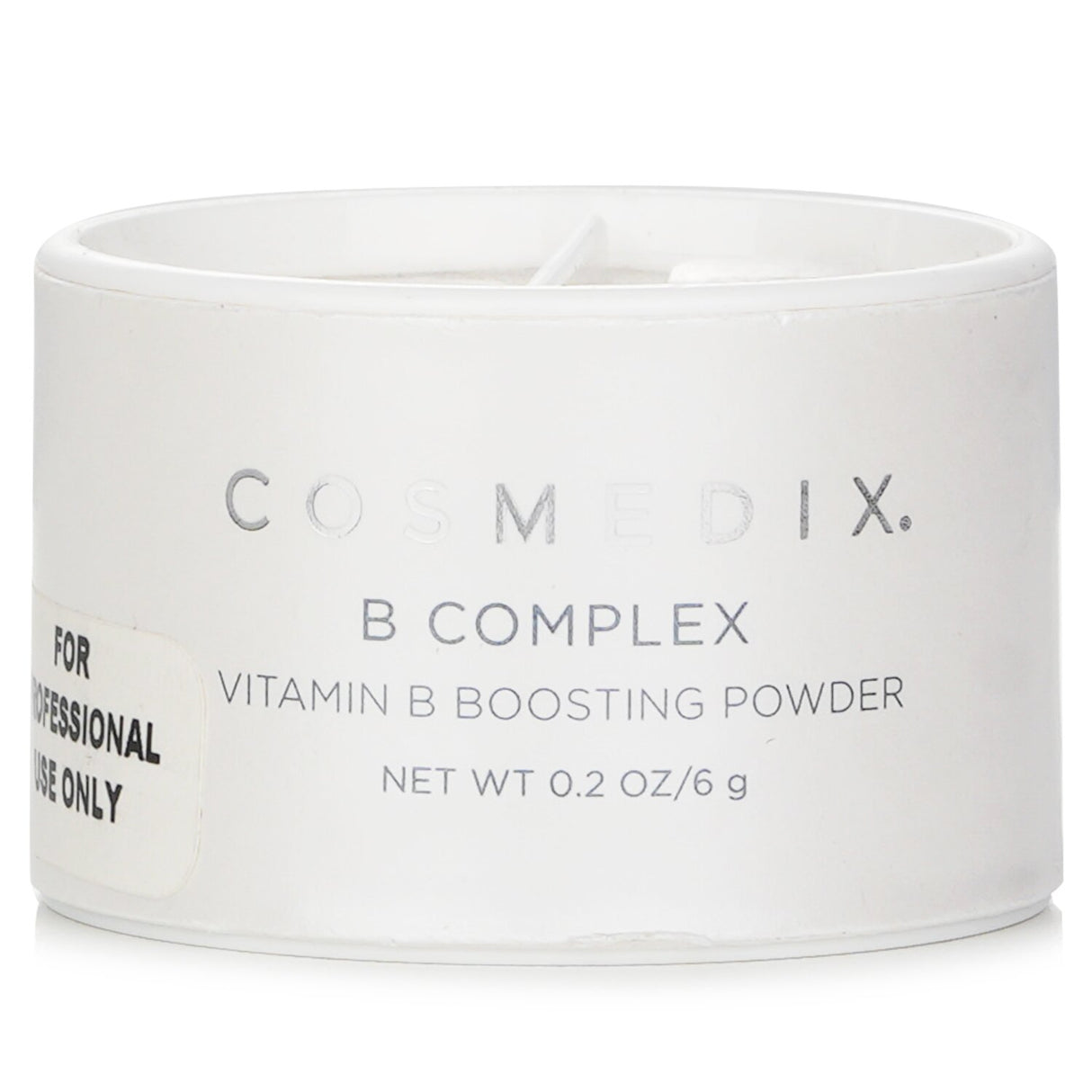 CosMedix B Complex Vitamin B Boosting Powder in a 6g jar, enhancing skin hydration and tone with Vitamin B and Coconut Powder.