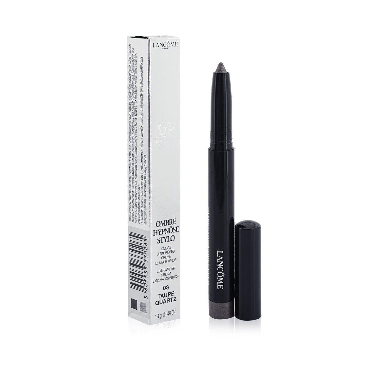 Creamy Lancôme longwear eyeshadow stick in #03 Taupe Quartz, delivering rich, vibrant color and lasting 24-hour wear.