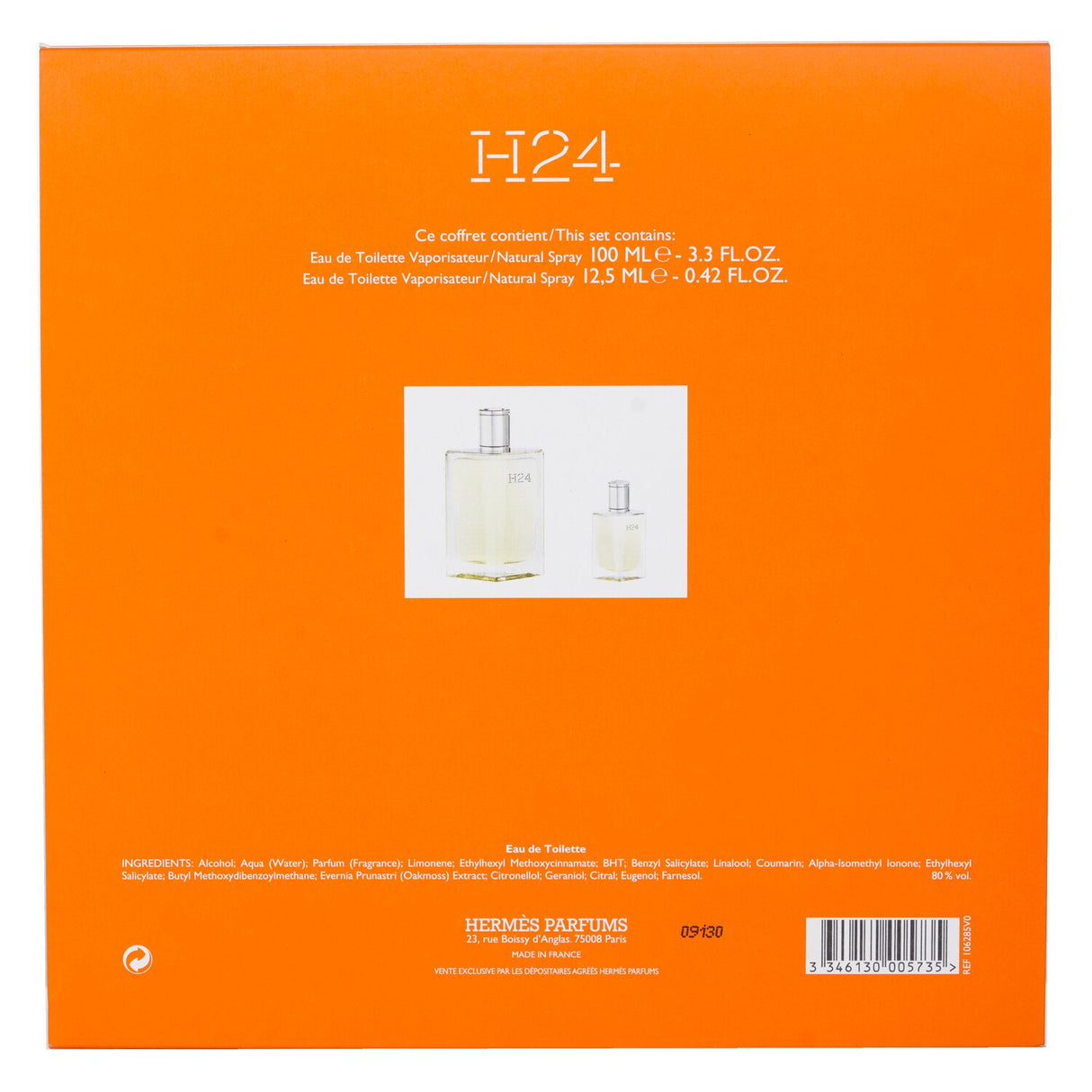 Hermes H24 Coffret features 100ml and 12.5ml Eau De Toilette sprays, offering a clean, spicy fragrance for modern men.