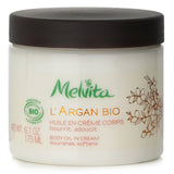 Melvita L'Argan Bio Body Oil In Cream in a 175ml bottle, nourishes and hydrates dry skin with a unique melting texture.
