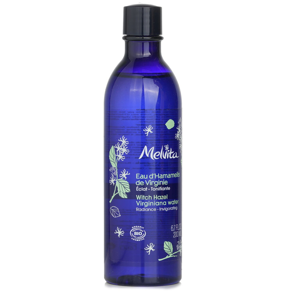 Organic witch hazel facial toner in 200ml, soothes skin, reduces redness, and removes makeup without a spray head.