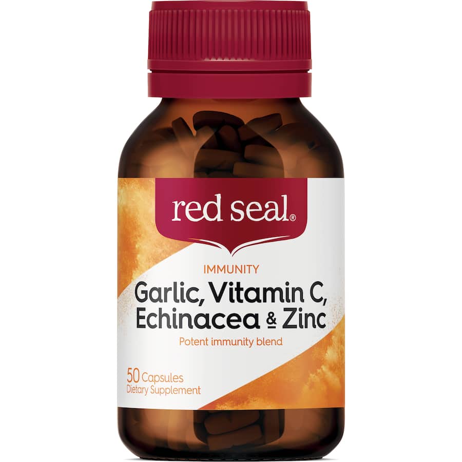 Red Seal Supplement Garlic, Vit C, Echinacea, Zinc Capsules 50pack