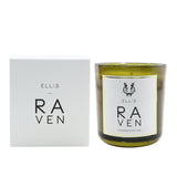 Ellis Brooklyn Raven candle in a recycled glass container, 185g soy wax blend with a delightful scent and 50-60 hours burn time.