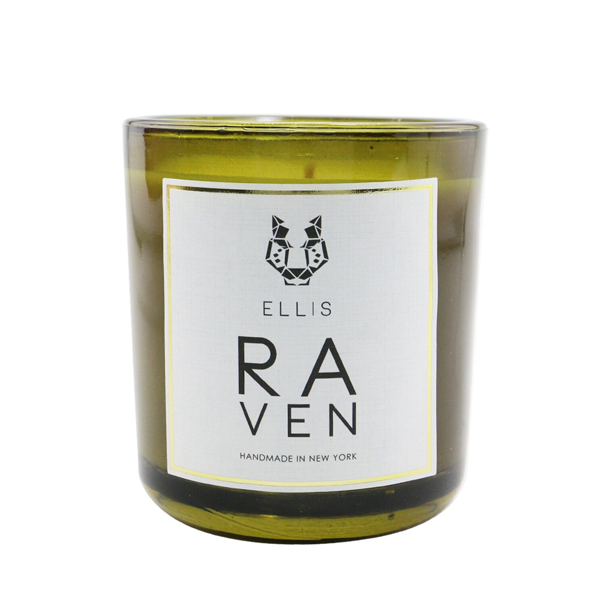 Ellis Brooklyn Raven scented candle in a recycled glass container, eco-friendly soy wax, burns for 50-60 hours, hand-poured in NY.