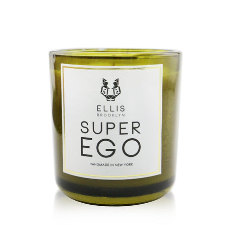 Luxurious Ellis Brooklyn Superego candle in a handmade glass jar, eco-friendly soy wax blend, offering 50-60 hours of delightful fragrance.