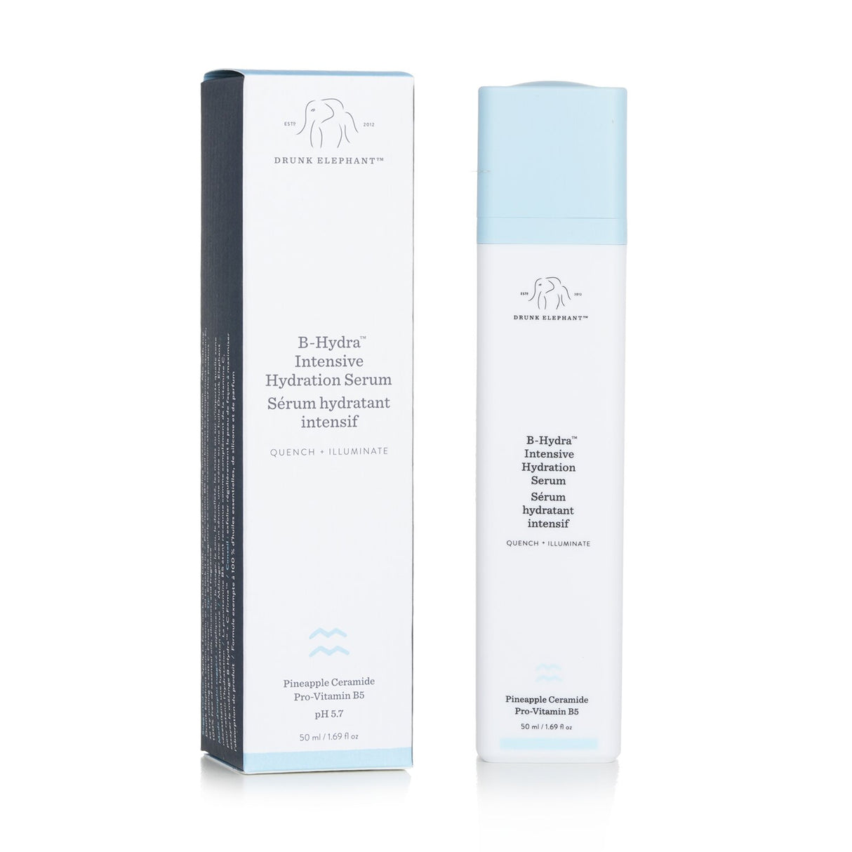 Lightweight Drunk Elephant B-Hydra serum enhances hydration and luminosity, perfect for all skin types. Vegan and cruelty-free.