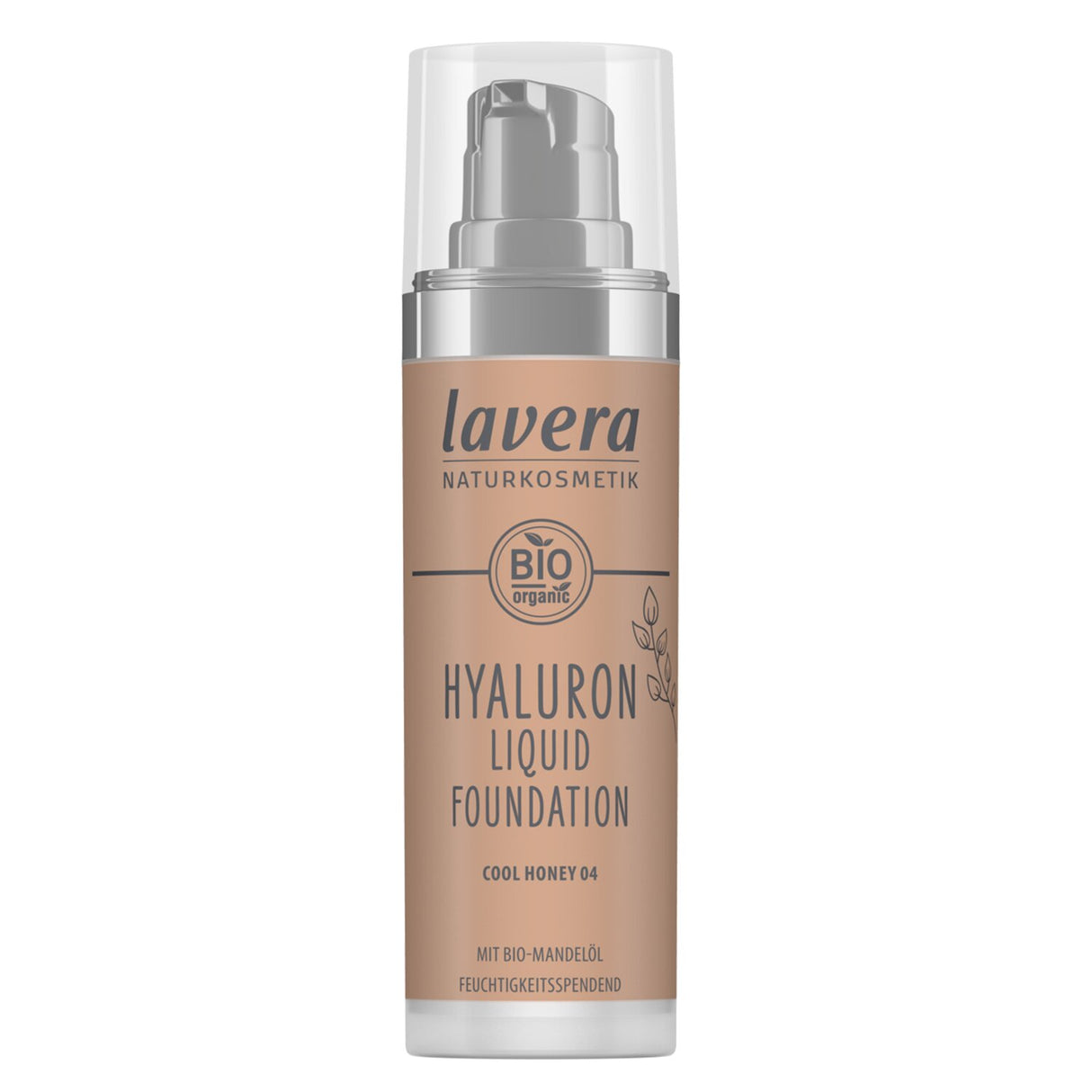 Lavera Hyaluron Liquid Foundation in #04 Cool Honey offers medium coverage and hydration for a flawless, radiant complexion.