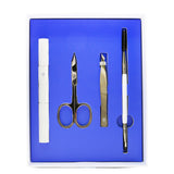 Eyeko Brow Grooming Kit with brush, spoolie, scissors, tweezers, razor, and pouch for precise eyebrow shaping and maintenance.