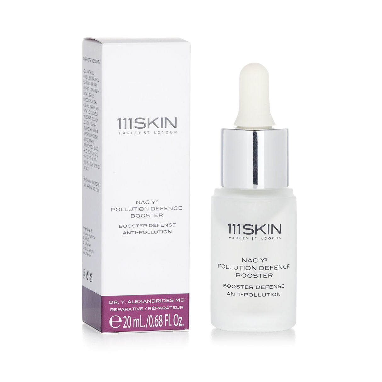 111skin NAC Y2 Pollution Defence Booster in a 20ml bottle, designed to protect skin from pollution and enhance radiance.