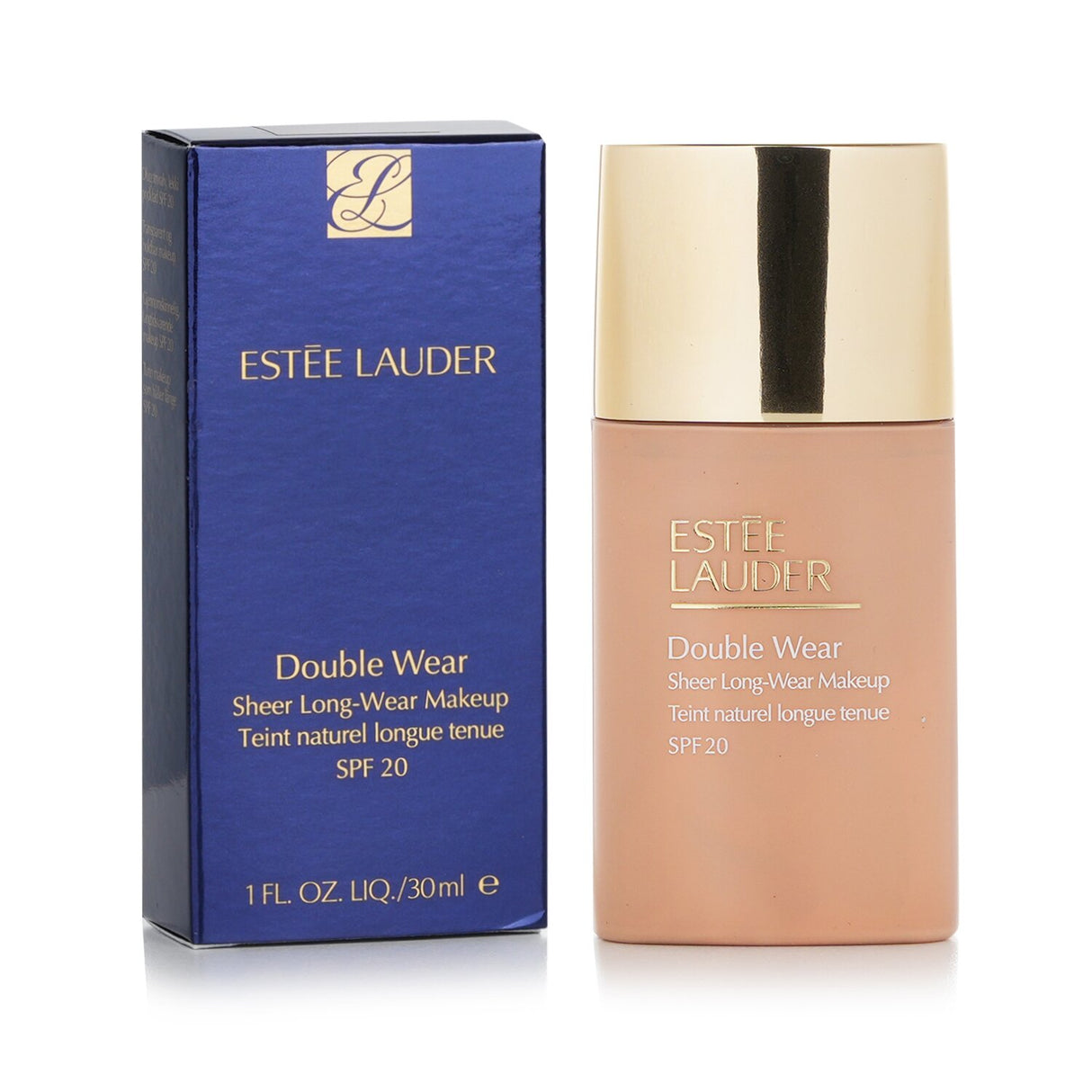 Estee Lauder Double Wear Sheer Foundation in #2C2 Pale Almond, offering lightweight coverage, SPF 20, and a natural matte finish.