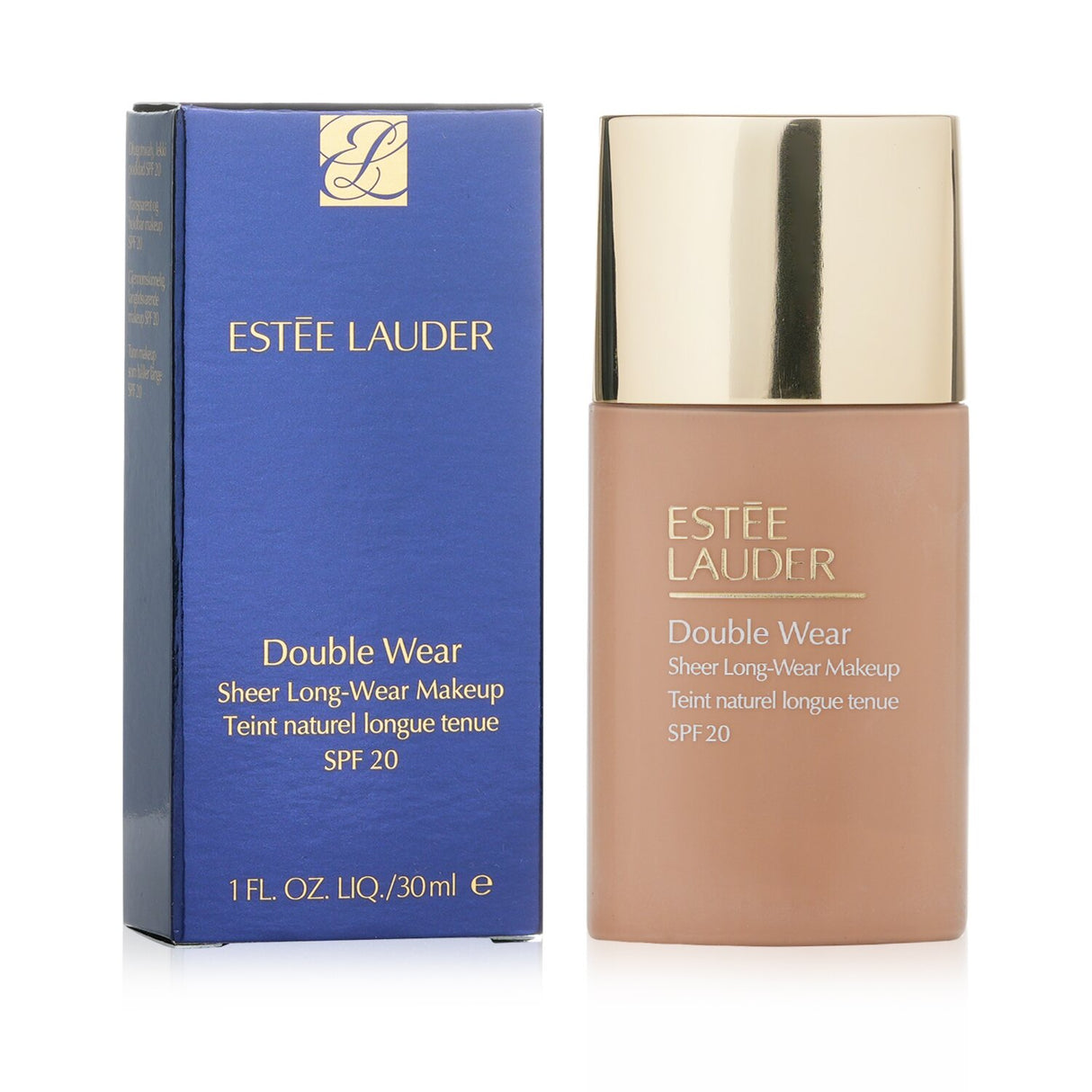 Estee Lauder Double Wear Sheer Makeup SPF 20 in shade 3C2 Pebble, an oil-free foundation for a natural, matte finish.