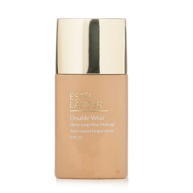 Estee Lauder Double Wear Sheer Foundation SPF 20 in #3W1 Tawny, offering oil-free, long-lasting, and natural matte coverage.