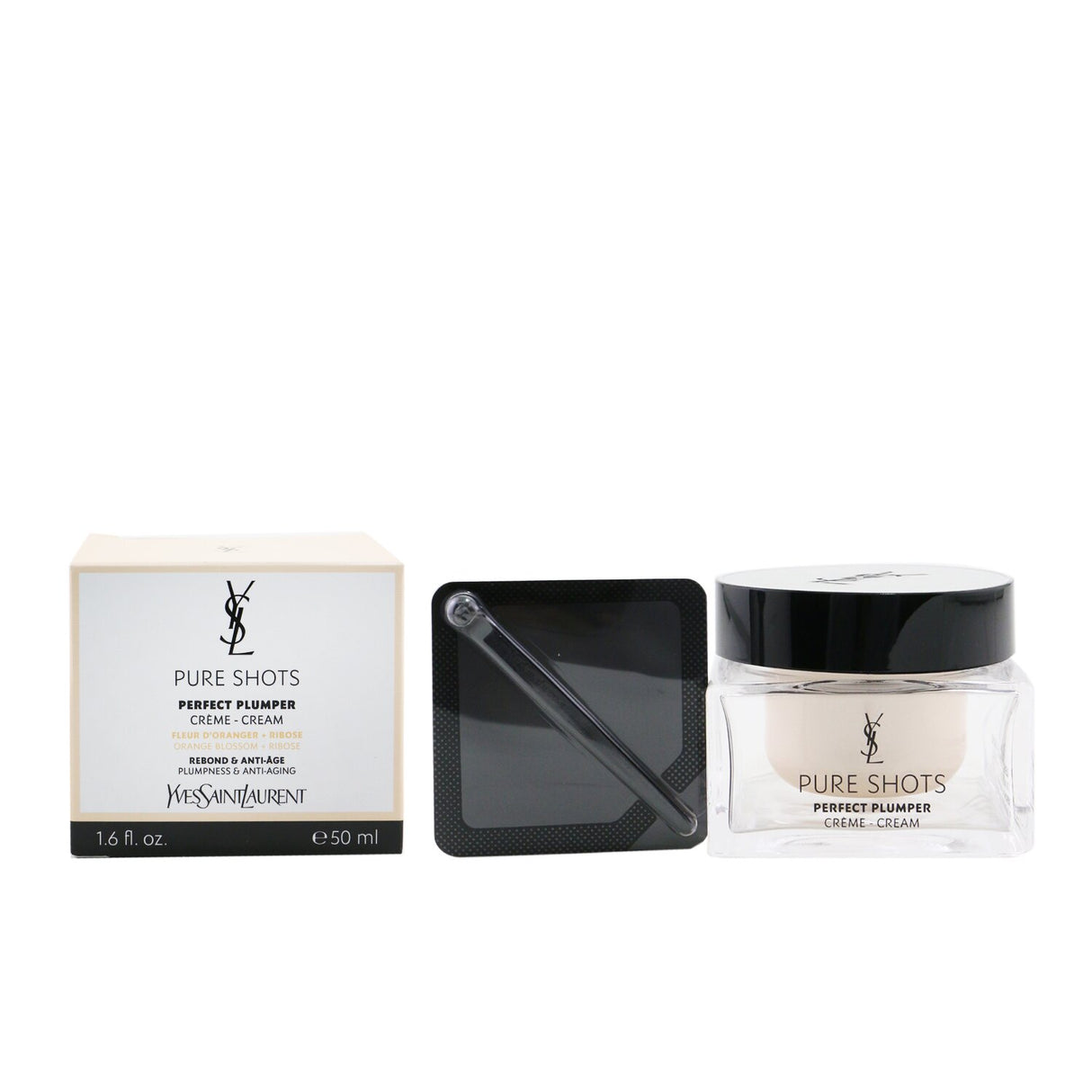 YSL Pure Shots Perfect Plumper Cream in 50ml, a nourishing anti-aging cream for radiant, plump skin with color-correcting micro-pearls.