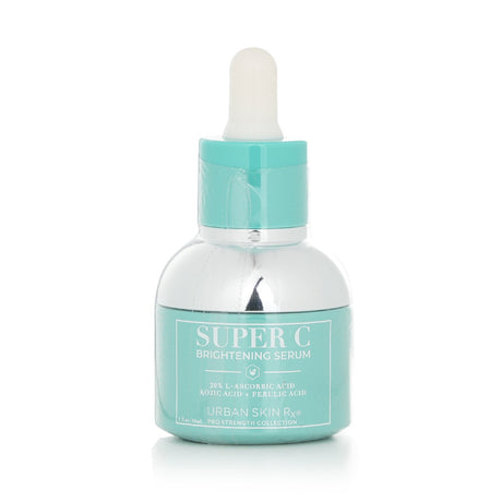 Urban Skin Rx Super C Brightening Serum in a 30ml bottle, featuring Vitamin C and hyaluronic acid for radiant, hydrated skin.