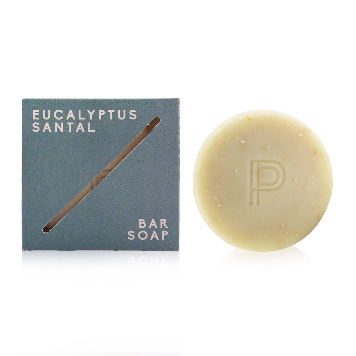 Paddywax Eucalyptus Santal bar soap, 85g, enriched with oatmeal for gentle cleansing and a refreshing, calming scent.