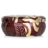 Luxurious 3 wick decorative tin candle with fig aroma, featuring a jewel-toned metallic design and lasting 40-hour burn.