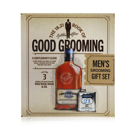 Luxurious grooming set with shampoo, conditioner, body wash, and oil, infused with the warm scent of Absolute Mahogany.