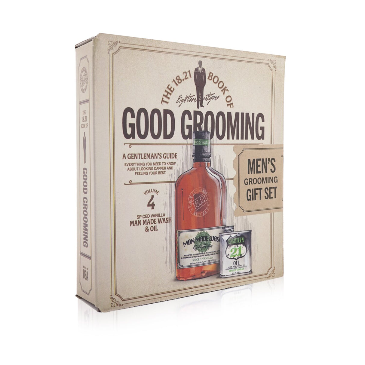 Grooming set featuring Spiced Vanilla Wash (532ml) and Oil (60ml) for a refreshing, luxurious daily routine.