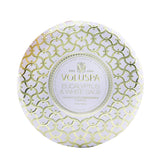 Voluspa 3 Wick Decorative Tin Candle in Eucalyptus & White Sage, featuring a chic design and eco-friendly coconut wax blend.