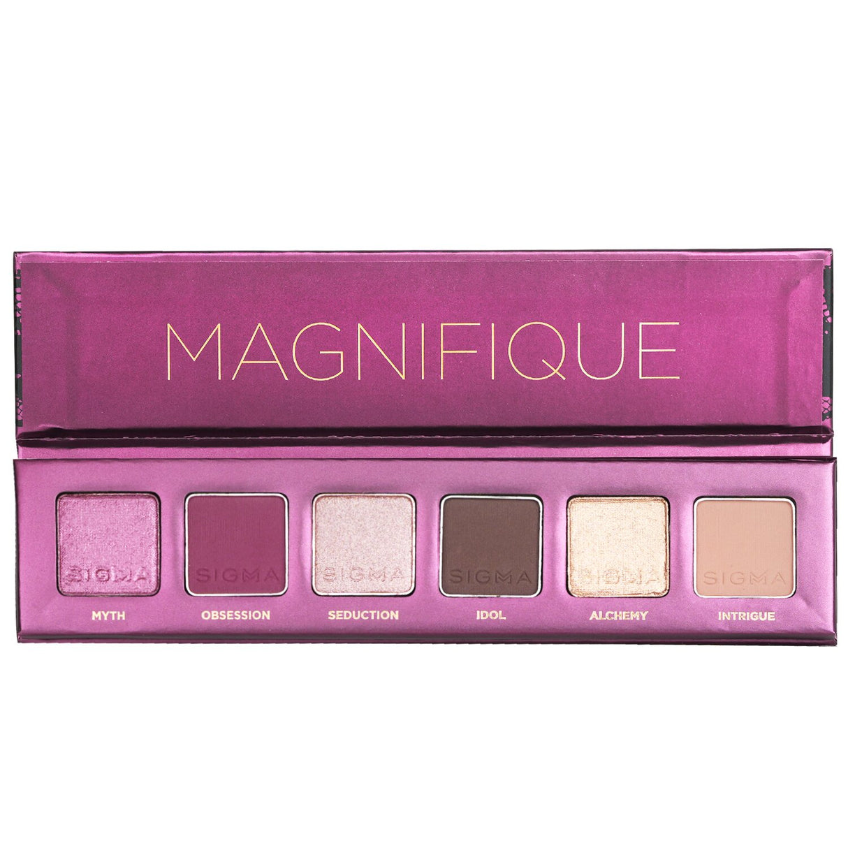 Sigma Beauty Magnifique Eyeshadow Palette featuring 6 warm bronzy shades and a blending brush for diverse eye looks.