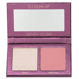 Sigma Beauty Berry Glow Cheek Duo featuring highlighter and blush for a radiant, natural finish in a sleek 10g compact.