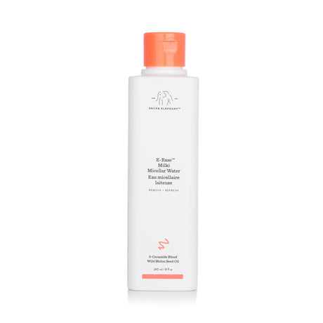 Drunk Elephant E-Rase Milki Micellar Water, a gentle, ceramide-rich cleanser for all skin types, removing makeup and impurities.