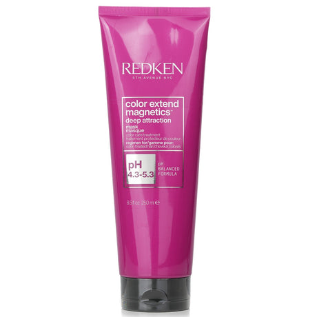 Revitalizing Redken mask for color-treated hair, enhancing vibrancy and softness with IPN Technology and Zinc Gluconate.