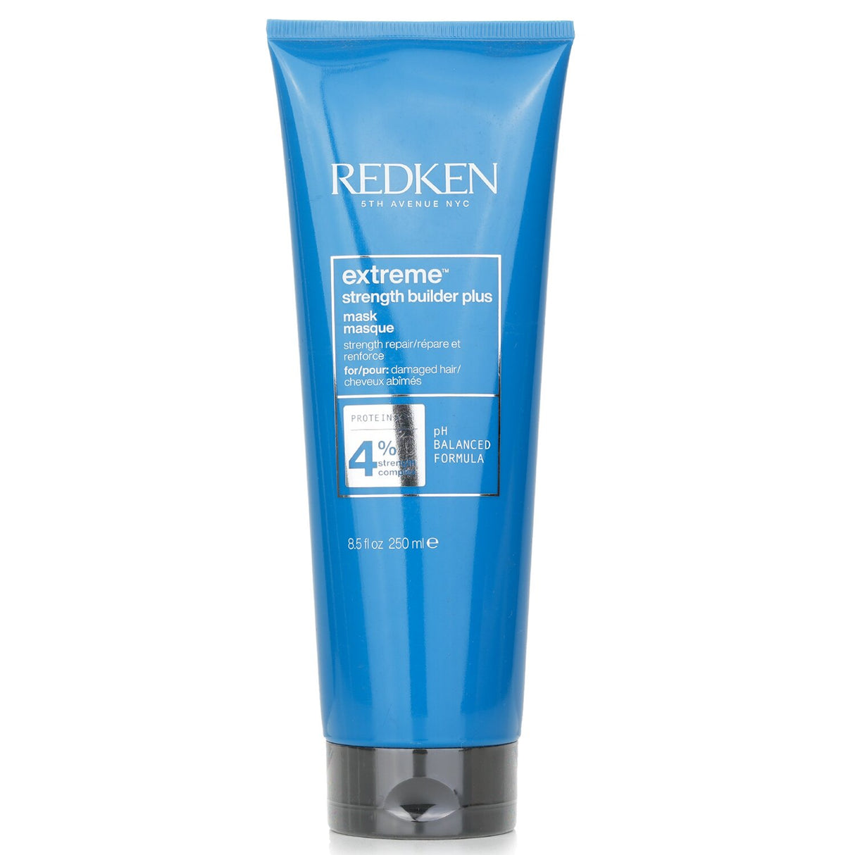 Intensive Redken mask for damaged hair, enriched with 3D Repair Complex for strength, hydration, and shine.