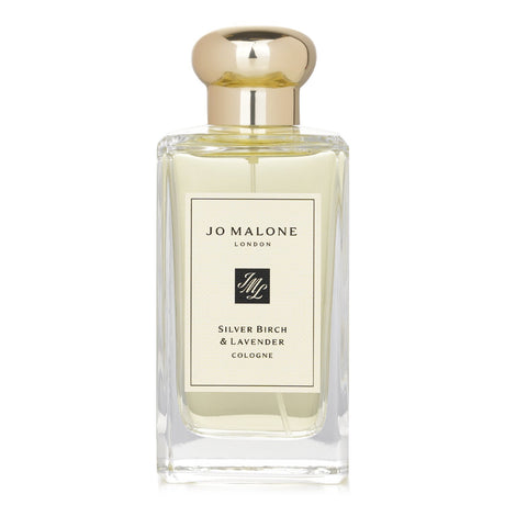 Elegant Jo Malone Silver Birch & Lavender cologne in a luxurious gift box, blending grapefruit, lavender, and birch notes.