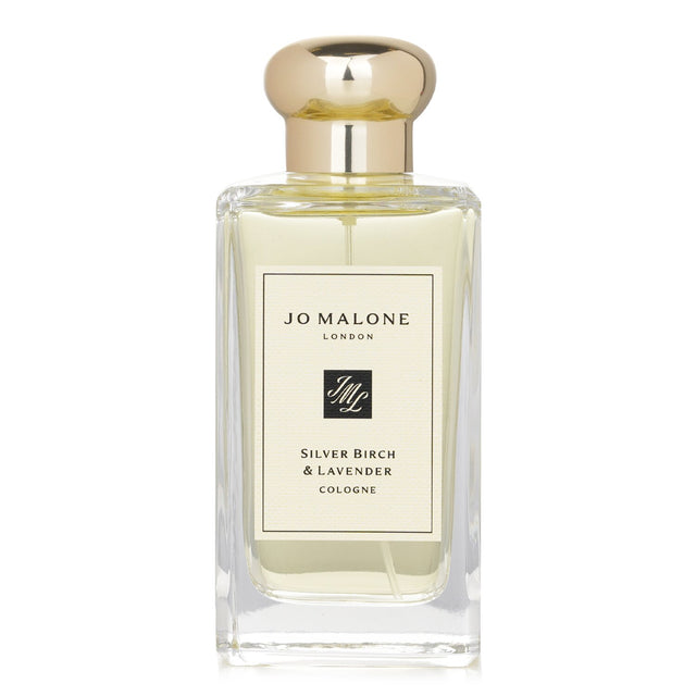 Elegant Jo Malone Silver Birch & Lavender cologne in a luxurious gift box, blending grapefruit, lavender, and birch notes.