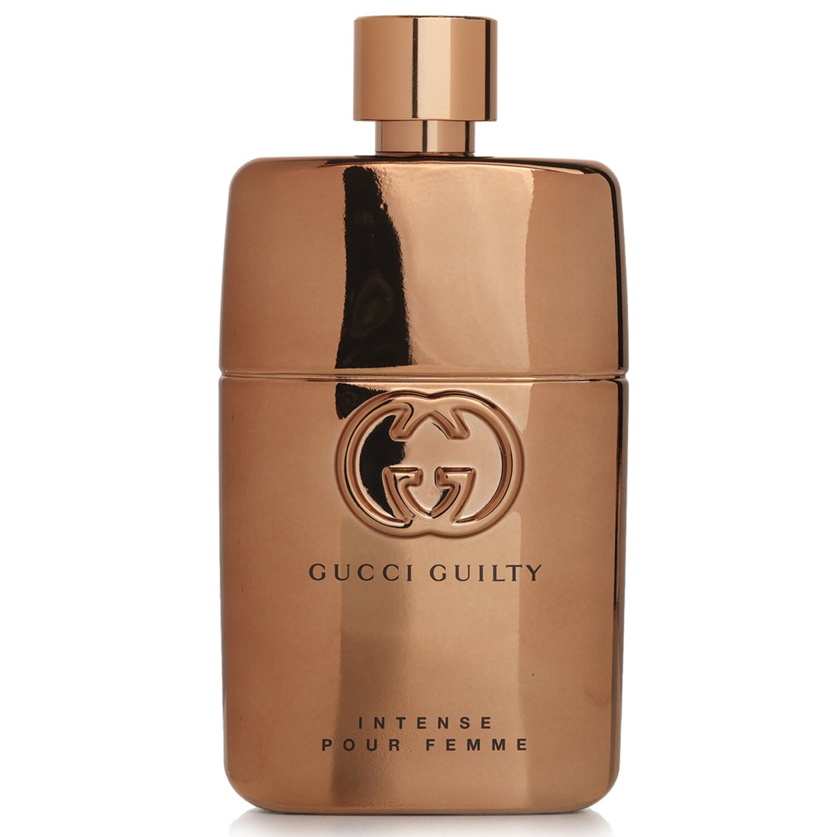 Elegant bronze bottle of Gucci Guilty Pour Femme Eau De Parfum, featuring floral woody notes for the modern woman.