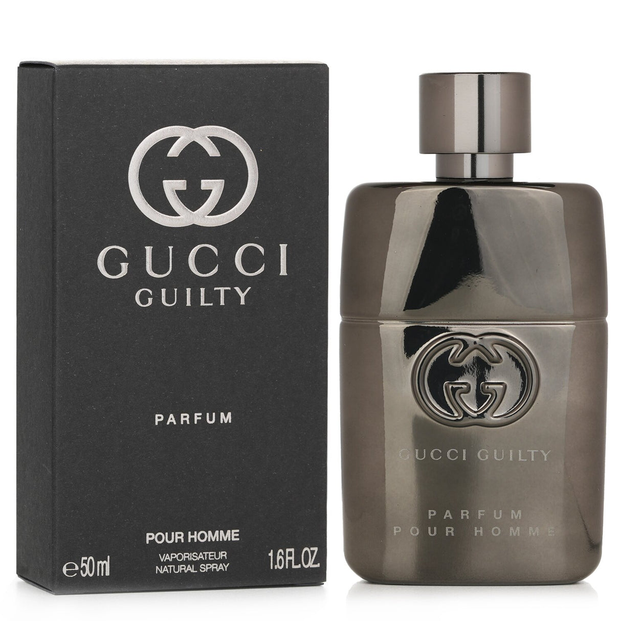 Elegant 50ml Gucci Guilty Pour Homme parfum spray, featuring fresh juniper and zesty lemon notes for modern masculinity.