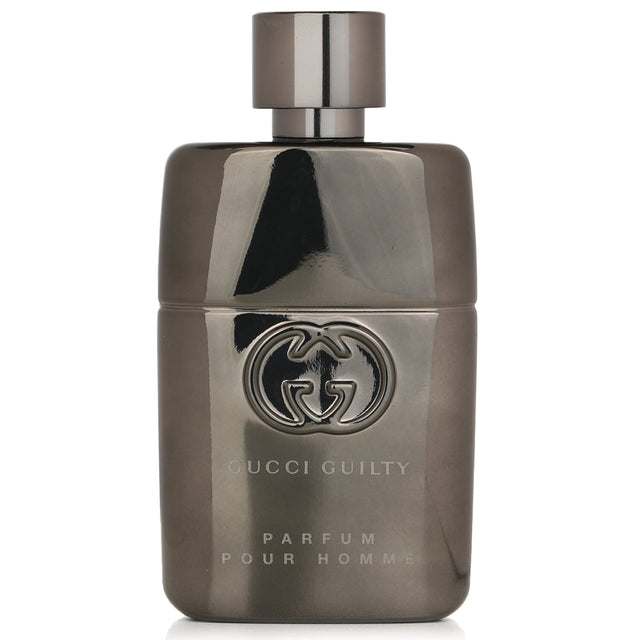 Gucci Guilty Pour Homme 50ml perfume spray, an elegant amber woody fragrance for men, featuring fresh and warm notes.